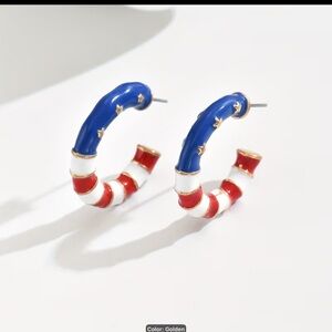 Patriotic Red White Blue Star Hoop Earrings
